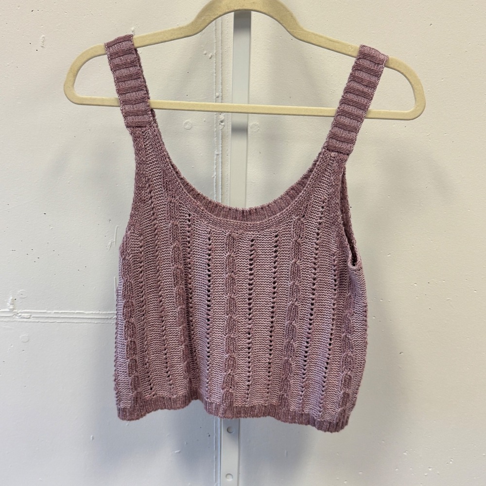 Hollister Mauve Pink Cable Knit Pointelle Cropped Tank Top Cami Small Summer